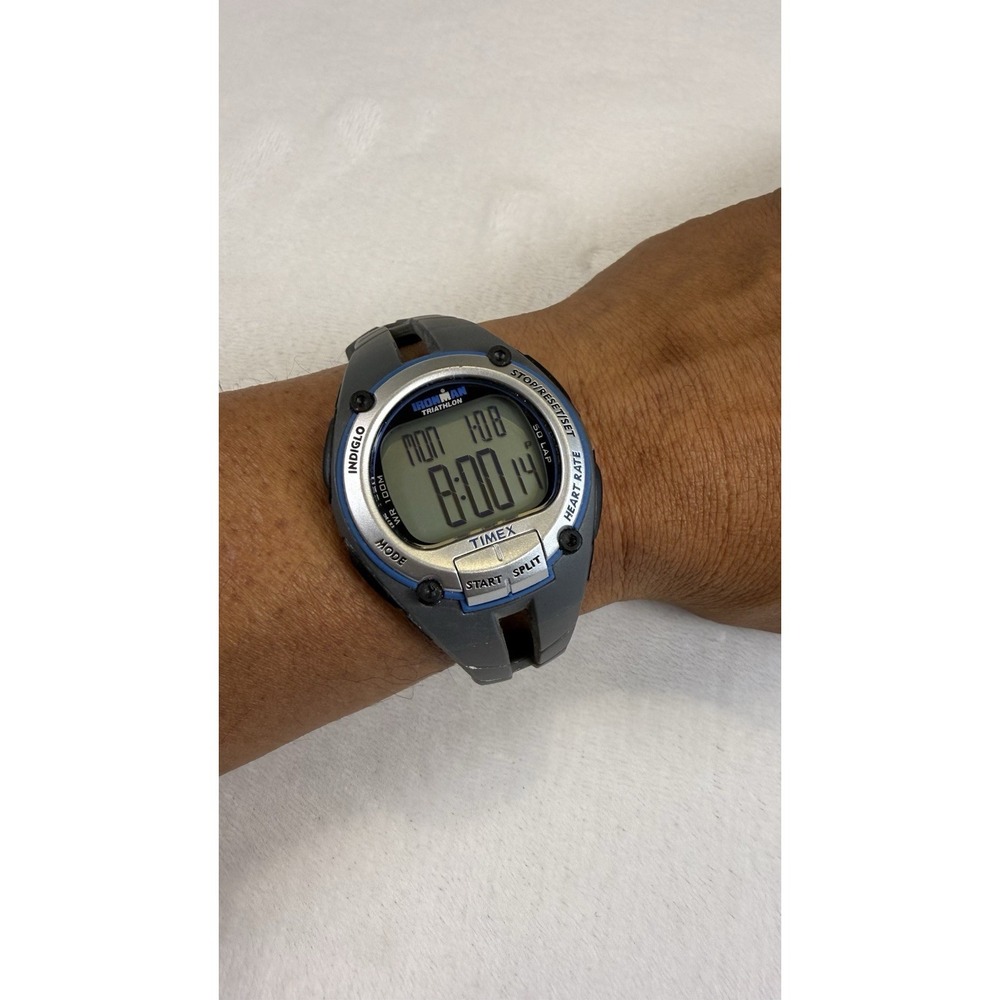 Timex Ironman Triathlon Heart Rate Digital Watch T5K547 Gray Blue Working